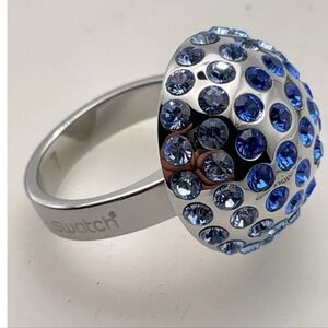 Swatch Silver and Blue Crystal Ring